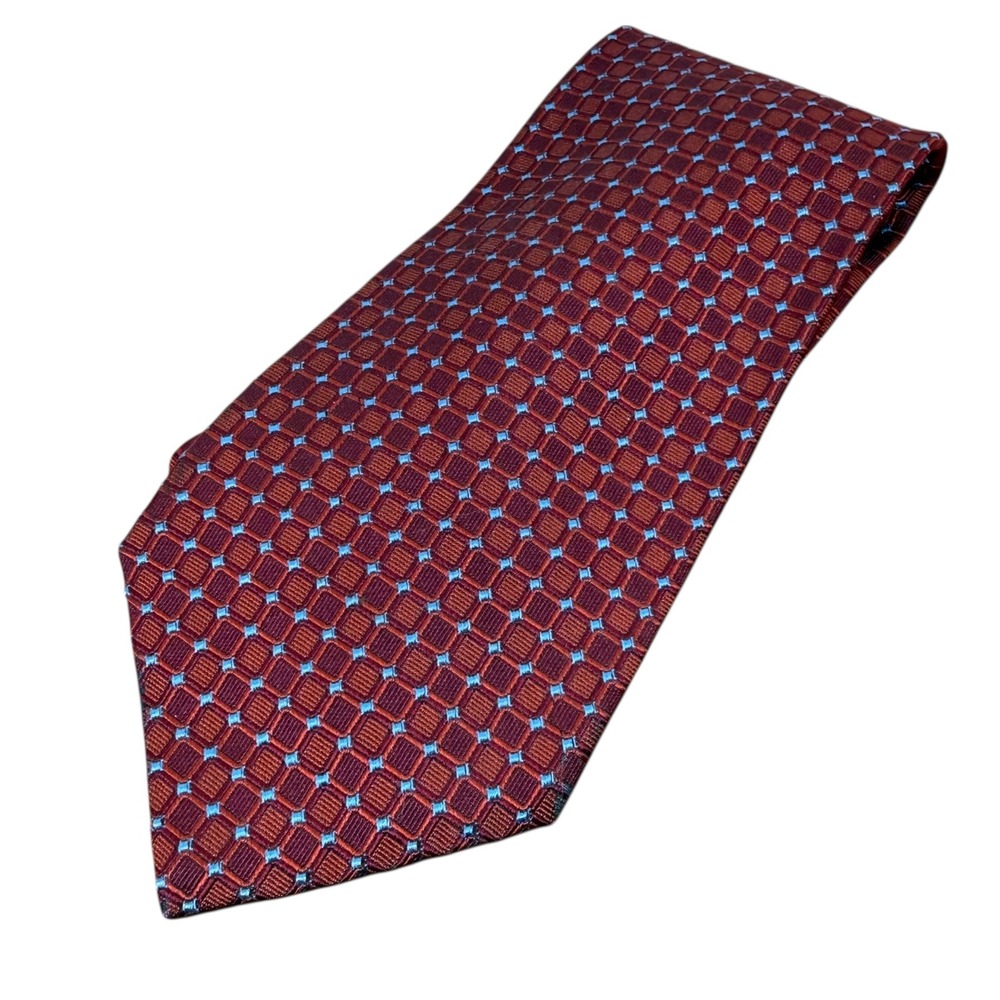 Brooks Brothers Makers Silk Tie Burgundy Blue Geometric Pattern Men's